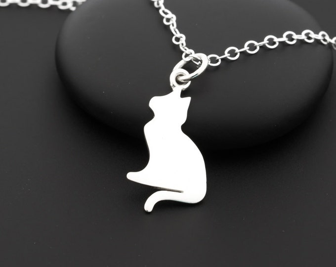 Cat Charm Necklace Sterling Silver Cat Necklace Cat Necklace Etsy