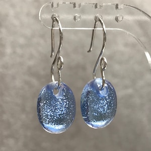 Pale Sky Blue Dichroic Glass Oval Drop Earrings with Sterling Silver 925 or Surgical Steel 316L Ear Fittings