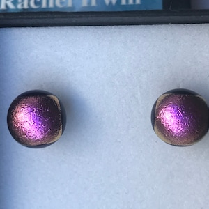 Boucles d'oreilles rondes en verre fusionné dichroïque rose vert et chaussons de danse avec embouts en argent sterling 925 ou en acier chirurgical hypoallergénique