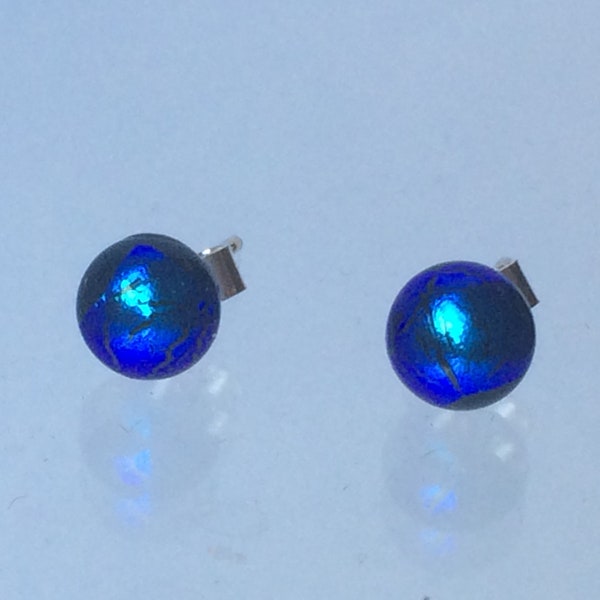 Little Electric Cobalt Blue Round Stud Earrings with Sterling Silver 925 or Hypoallergenic Surgical Steel Ear Fittings