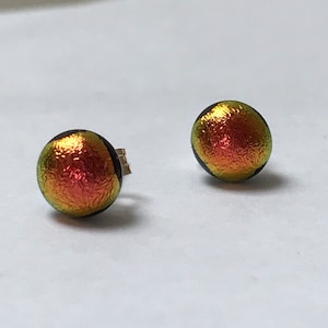 Little Orange Copper Round Stud Earrings with Sterling Silver 925 or Hypoallergenic Surgical Steel Ear Fittings