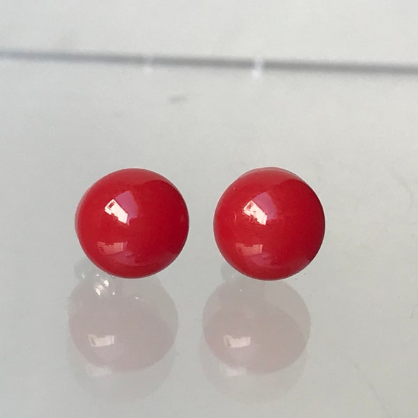 Little Lipstick Red Fused Glass Stud Earrings with Sterling Silver 925 or Hypoallergenic Surgical Steel Ear Fittings