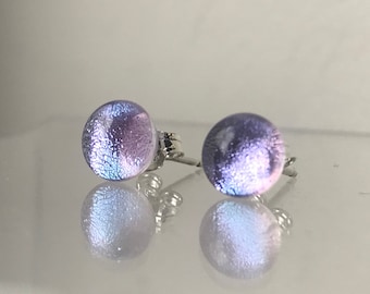 Little Lavender Purple Dichroic Glass Stud Earrings with Sterling Silver 925 or Hypoallergenic Surgical Steel  Ear Fittings