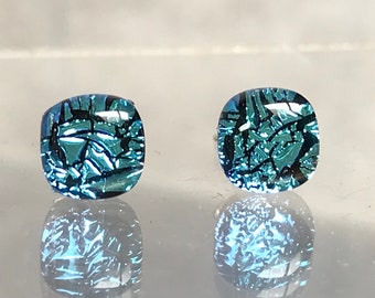Orecchini a bottone quadrati in argento sterling con madreperla blu - Italia