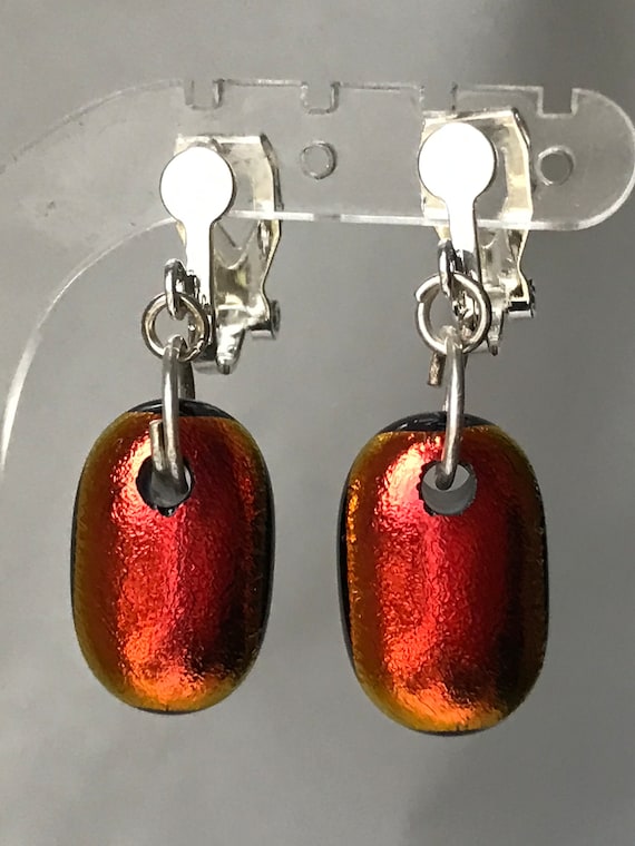 Boucles D'oreilles Verre Vert Et Bleu Avec Cuivre - Rustiques - Clips - Neuf Sans Emballage