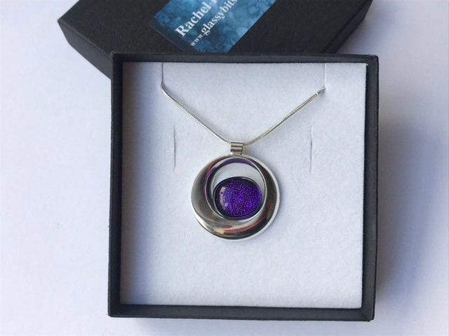 Royal Purple Dichroic Glass Round Patterned Silver Plated | Etsy