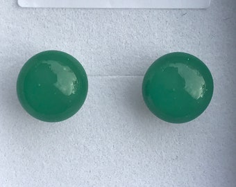 Jade Green Fused Glass Round Stud Earrings with Sterling Silver 925 or Surgical Steel Fittings