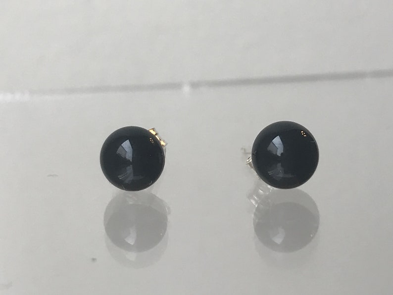 Little Black Fused Glass Round Stud Earrings With Sterling Etsy UK
