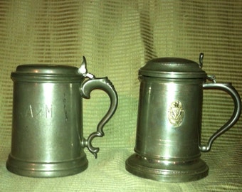 Pewter Lidded Tankards, set of 2