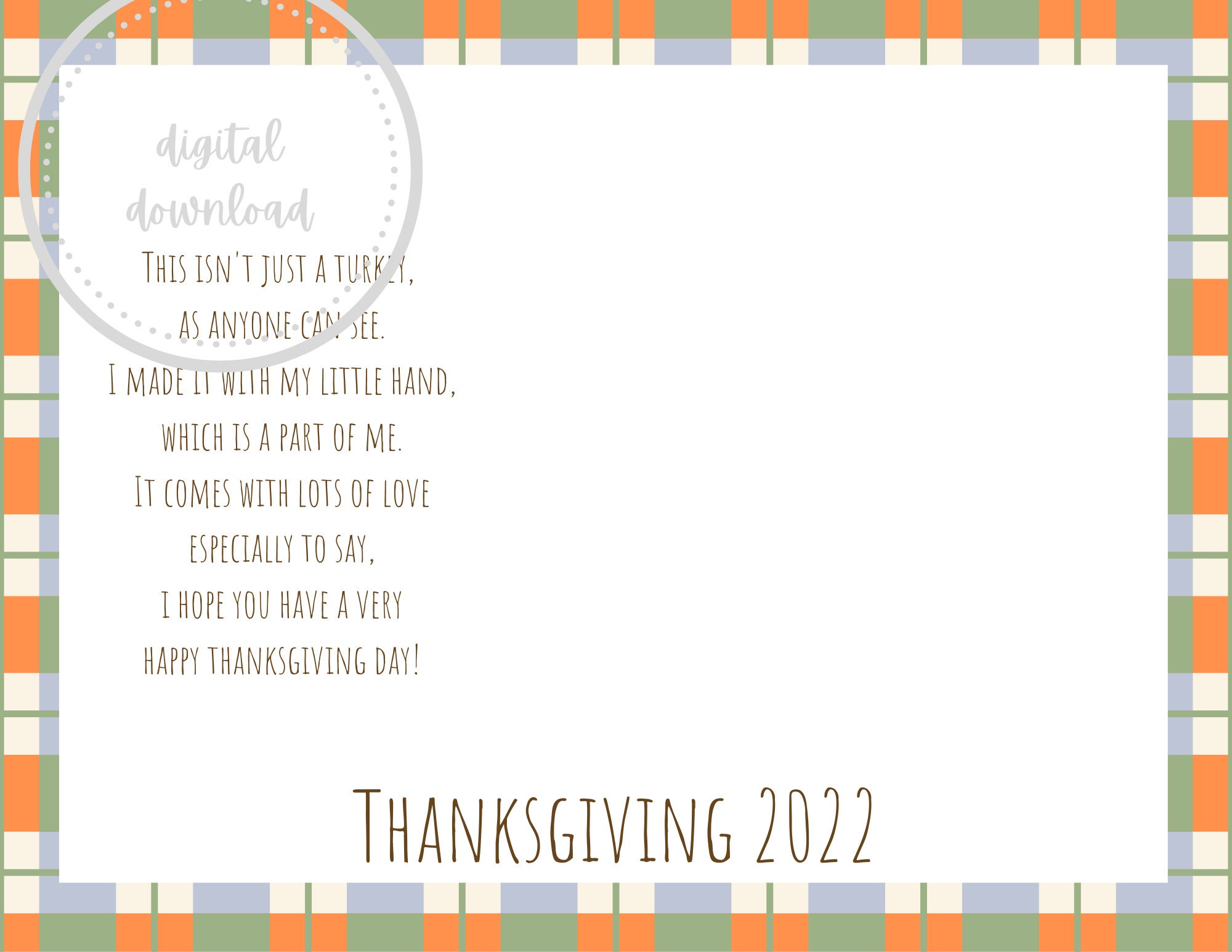 thanksgiving turkey poem placemat printable - etsy