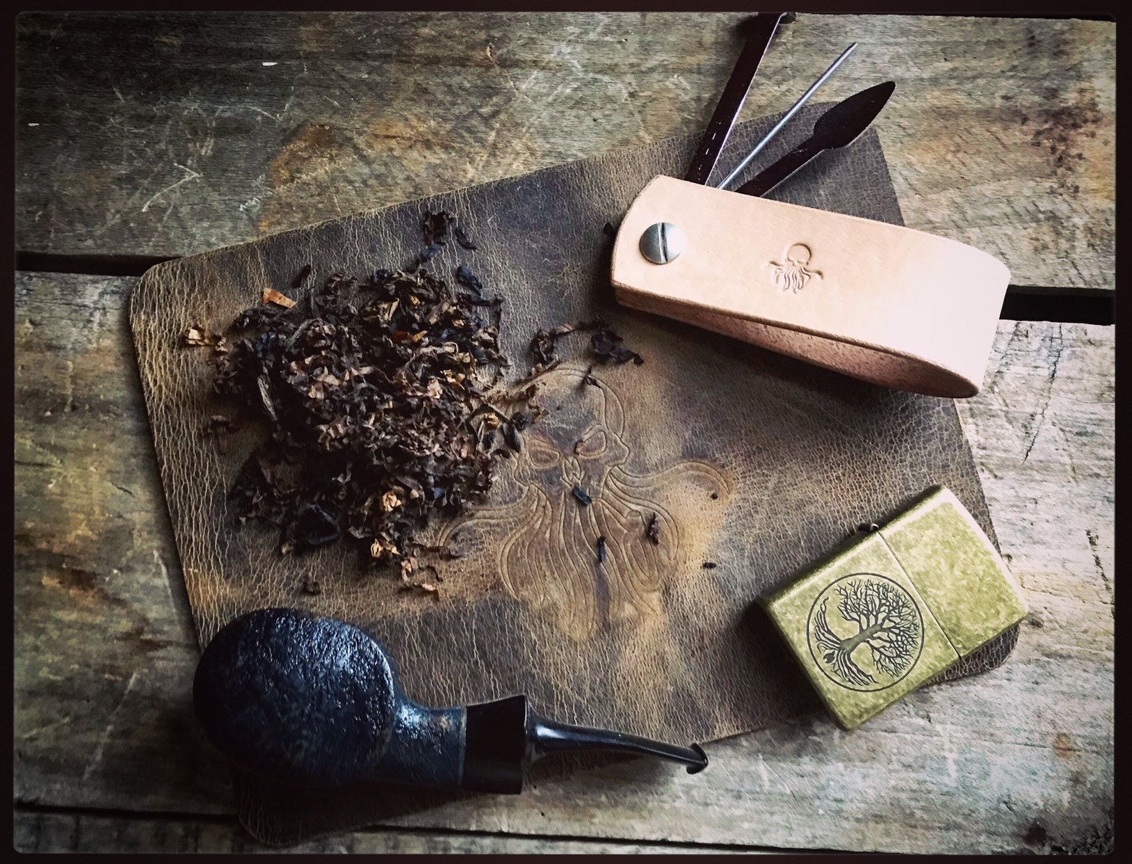 leather tobacco mat Desk premium leather Matching microfiber underlining Durable nylon stitching all around Weights stitched into mat to maintain structure and placement Minimal and sleek embossed logo in bottom right hand corner Includes dual Tobacco Drying Mat - Etsy