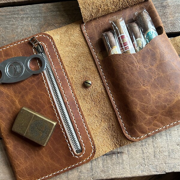 Leather Cigar Book / Cigar Case / Cigar Pouch - Peanut Bison