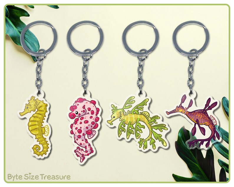 Sea Horses And Sea Dragon Acrylic Keychains Yellow Etsy