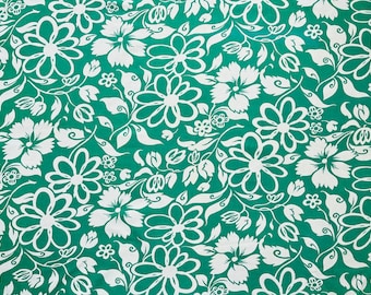 Tissu en coton fleuri des années 40. Vert et blanc. Temps de guerre. Couture, décoration d'intérieur, coussins, rideaux, projets de couture