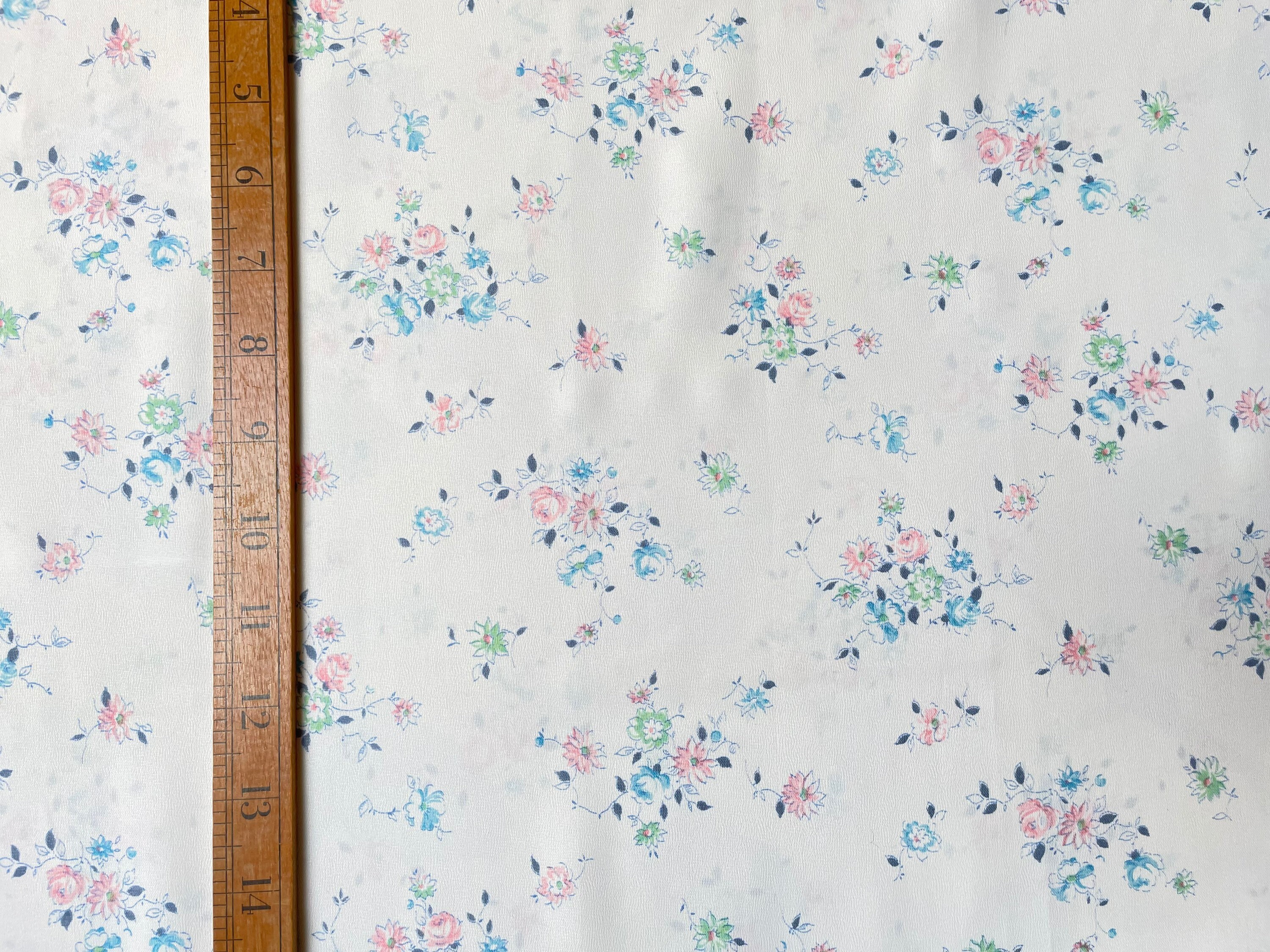 Vintage 1940s Silky Rayon Lingerie Fabric Blue Floral Sprigs 40" L x 36"W 