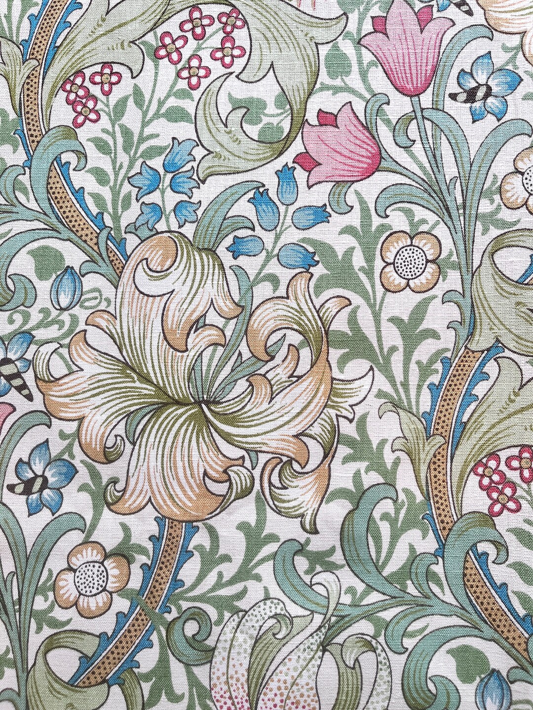 Vintage William Morris Golden Lily Cotton Linen Fabric. Cushions