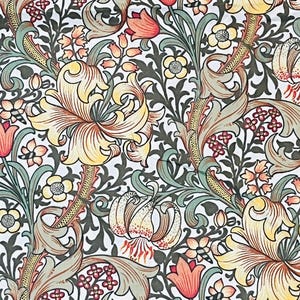 Golden Lily Minor William Morris Cotton Interiors Fabric. Sanderson. Cushions, Curtains, Upholstery