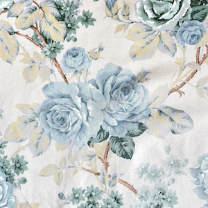 1970’s Sanderson Style Floral Cotton Fabric ‘Castle Howard’. Blue Grey Roses. Curtains, Cushions, Lampshades, Interiors. Yardage
