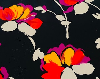 1950’s Dark Floral Satin Dressmaking Fabric Yardage. Sewing Projects. Vintage Dress Fabric