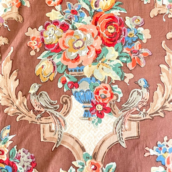 Stunning Handblocked 1860’s Floral Cotton Fabric for Hazelton House, Canada. Rose Carol. Louis XV