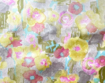 1960’s Painterly Floral Silk Dressmaking Fabric. Pastel Shades. Sewing Projects.