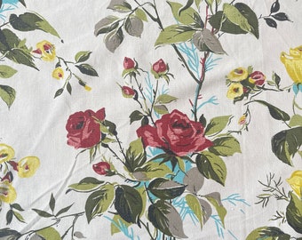 Tissu d'ameublement Fothergay des années 50. Roses d'été. Rosiers des années 50. Intérieurs, coussins, rideaux, abat-jour.