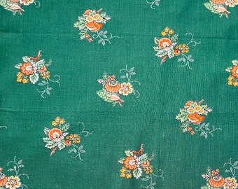 1970’s Green Floral Dressmaking Cotton Fabric. Sewing Projects. Prairie.  Yardage.
