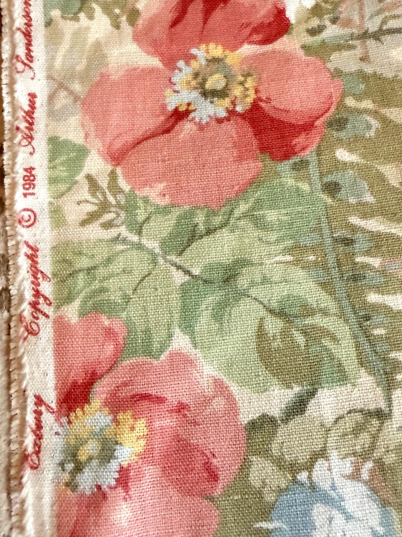 1980-tals Sanderson Exbury blommigt bomullslinne-inredningstyg bild 4