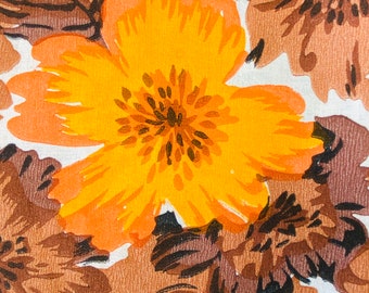 1960’s Orange and Brown Floral Barkcloth Cotton Fabric