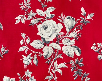 1950’s French Floral Cotton Fabric Boussac Roses Yardage