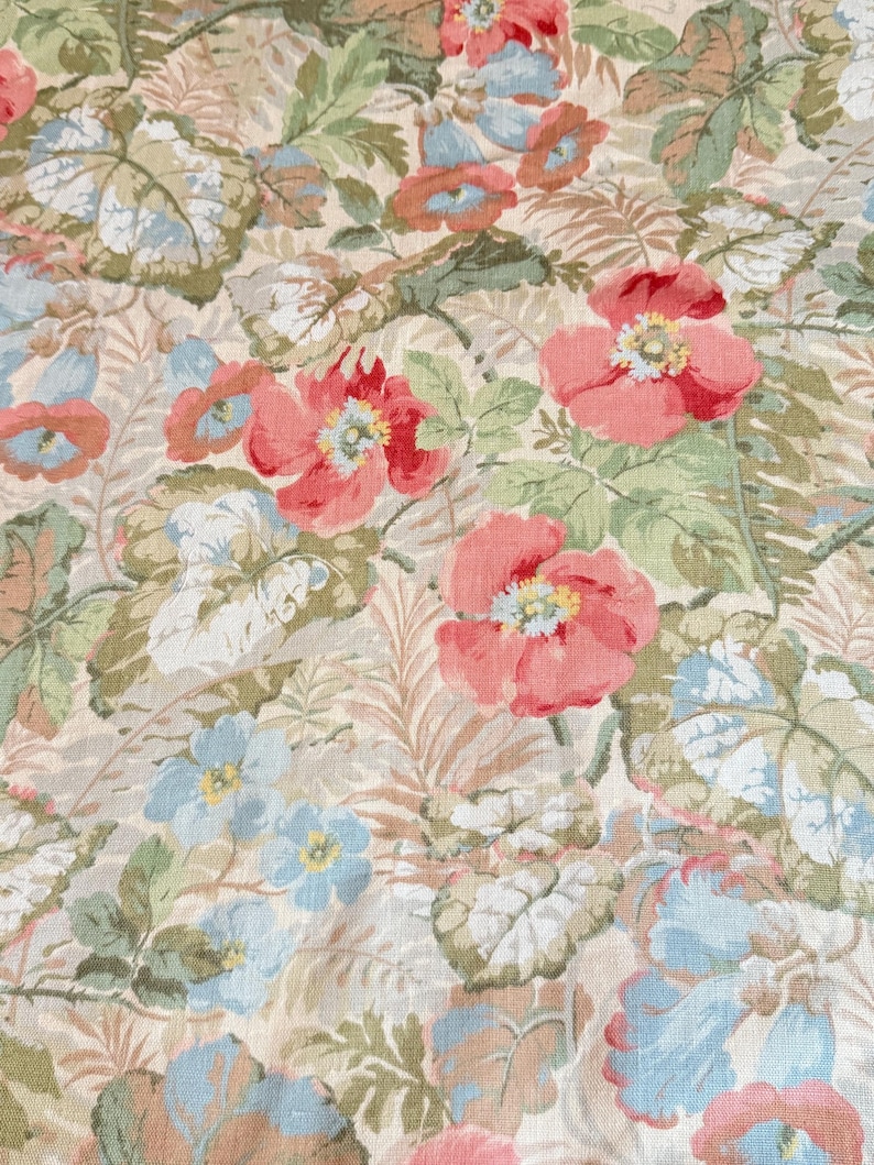 1980-tals Sanderson Exbury blommigt bomullslinne-inredningstyg bild 1