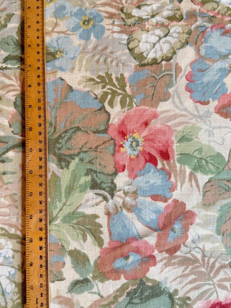 1980-tals Sanderson Exbury blommigt bomullslinne-inredningstyg bild 6