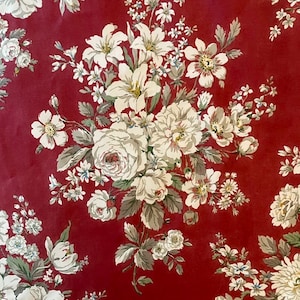 Discounted Designer Fabrics F914 Gold Red and Green Floral Leaves Tapestry  Upholstery Fabric by The Yard