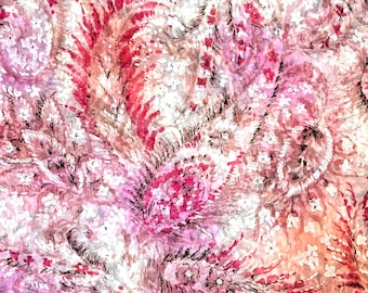 1940’s Pink Paisley and Floral Organza Dressmaking Fabric.  Yardage.