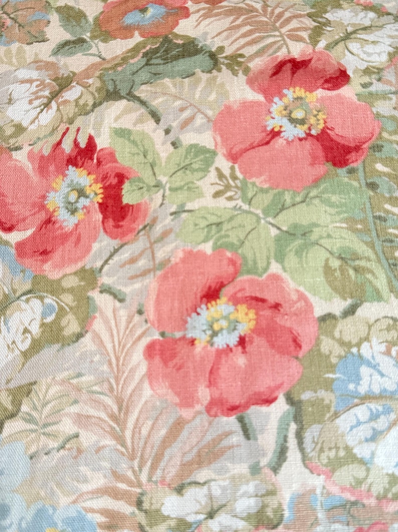 1980-tals Sanderson Exbury blommigt bomullslinne-inredningstyg bild 2