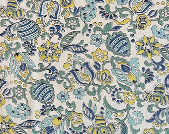 Tissu de couture floral abstrait bleu coton des années 1940. Projets de couture
