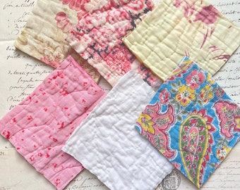 Pale Coloured Vintage Quilt Pieces. Bundle of 6 for Crafts, Scrapbooking, Journaling, Slow Stitching, Sewing Projects