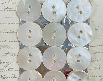 12 Antique/Vintage 19mm Mother of Pearl Buttons on Card, Clothes Making, Slow Stitching, Journalling, Sewing, Textile Art Projects
