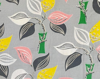 1950’s Botanical Leaf Print Cotton Interiors Fabric. Cushions, Curtains, Upholstery Fabric