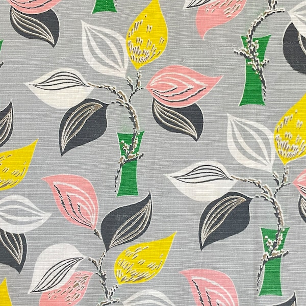 1950’s Botanical Leaf Print Cotton Interiors Fabric. Cushions, Curtains, Upholstery Fabric