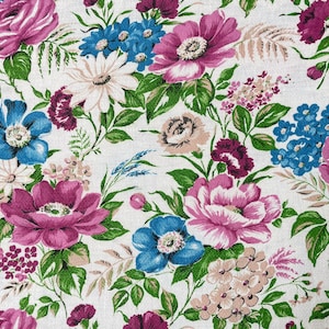 1950er Jahre Florales Rindentuch Baumwollstoff. Vorhang, Kissen, Bezugsstoff Meterware