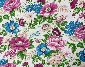 1950’s Floral Barkcloth Cotton Fabric. Curtain, Cushion, Upholstery Fabric Yardage