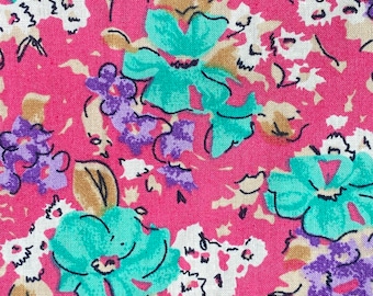1980’s French Pink Floral Cotton Dressmaking Fabric