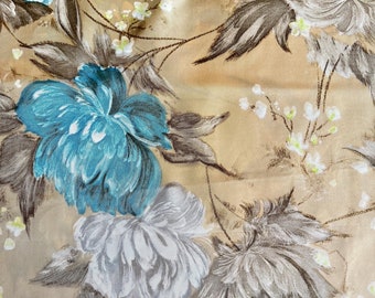 Tissu de couture en rayonne florale des années 1950. Chrysanthèmes. Métrage.