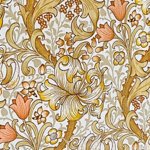 Golden Lily Minor William Morris Cotton Interiors Fabric. Sanderson. Cushions, Curtains, Upholstery