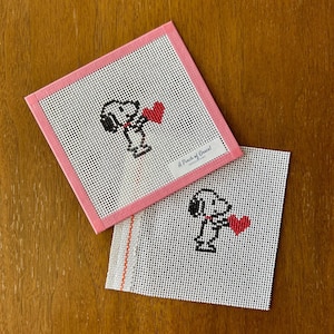 Hand Painted Needlepoint Canvas, Snoopy Inspired Needlepoint Canvas, Valentine's Day Needlepoint Ornament