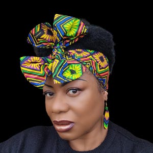 Ankara Head Tie & Earrings, Multi-coloured Earrings,Fabric Earrings,African Earrings,Gift Idea,Africa,Gift for Her,Afro Earrings, Colourful.
