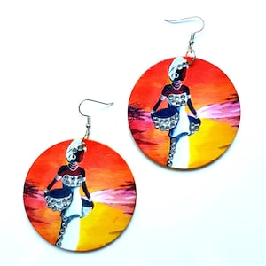 Sunset Queen Earrings,Afro Earrings, Blinged Earrings,African Woman,Black Girl Earrings, Wooden Earrings,Afrocentric Earrings, Black Woman.