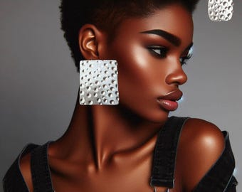 Large Silver Statement Earrings: African-Style, Lightweight Design