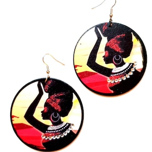 Dessert Queen Earrings, Afro Earrings, Black Woman Earrings, Statement Earrings, Black Girl Earrings, Wooden Earrings, Afrocentric. Bling.
